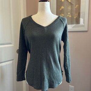 American Eagle Outfitters Soft Green Ribbed V-Neck Sweater